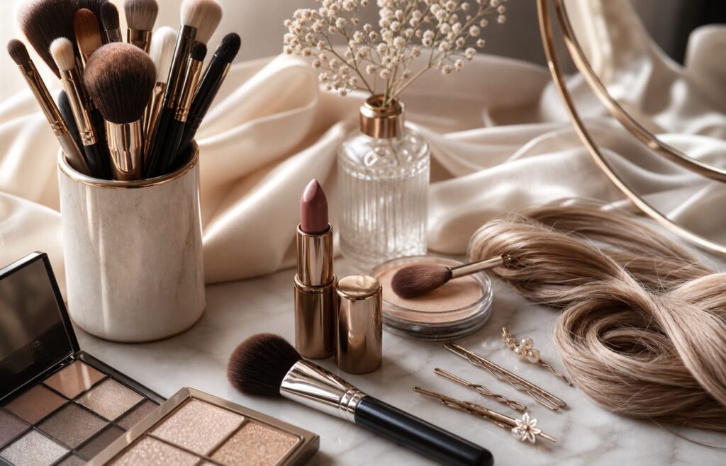 Make-up- und Haarstyling-Details im Beauty-Studio